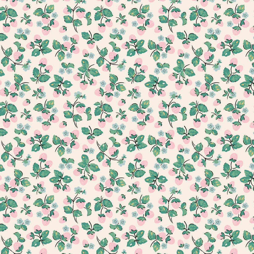 Fabric, Poppie Cotton Home Sweet Home - Cream Strawberry Cake (by the yard)