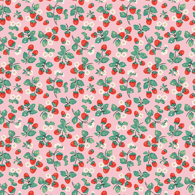 Fabric, Poppie Cotton Home Sweet Home - Pink Strawberry Cake (by the yard)