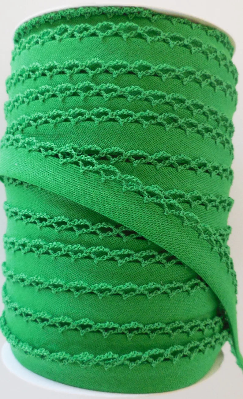 LACE BIAS TAPE, Green Solid Double Fold (by the yard)