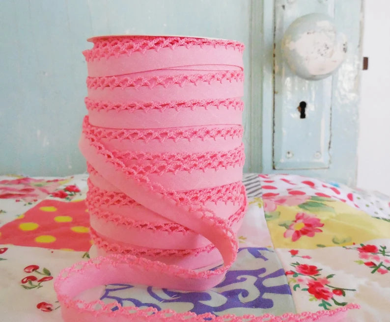 LACE BIAS TAPE, Pink Solid Double Fold (by the yard)