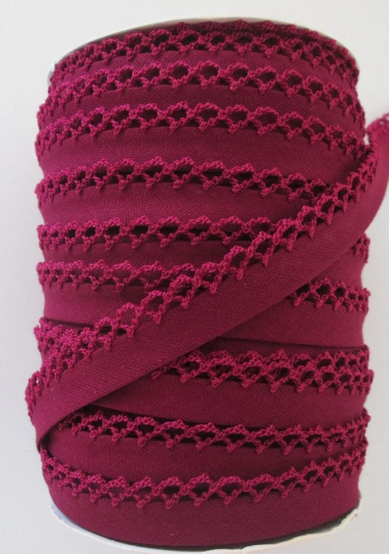 LACE BIAS TAPE, Cranberry Solid Double Fold (by the yard)