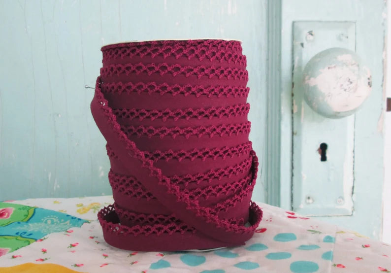 LACE BIAS TAPE, Cranberry Solid Double Fold (by the yard)