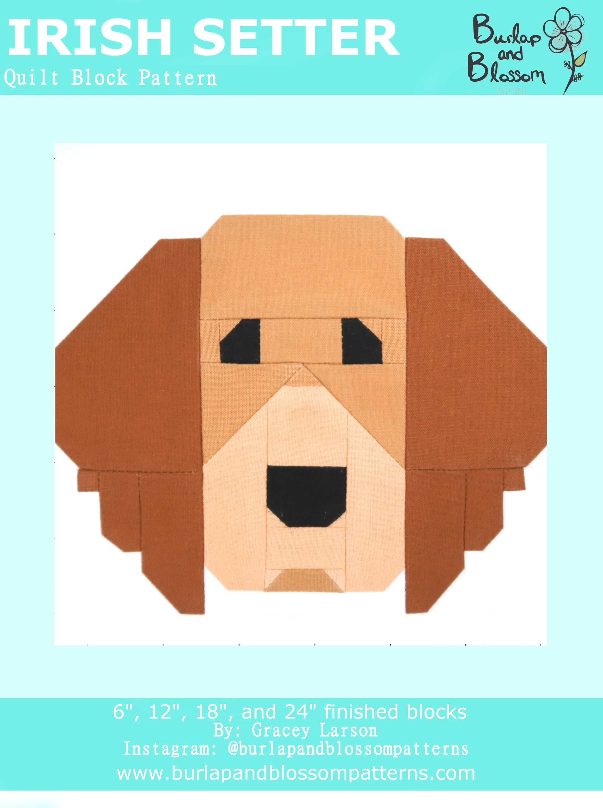 Pattern, Irish Setter Quilt Block by Burlap and Blossom – The
