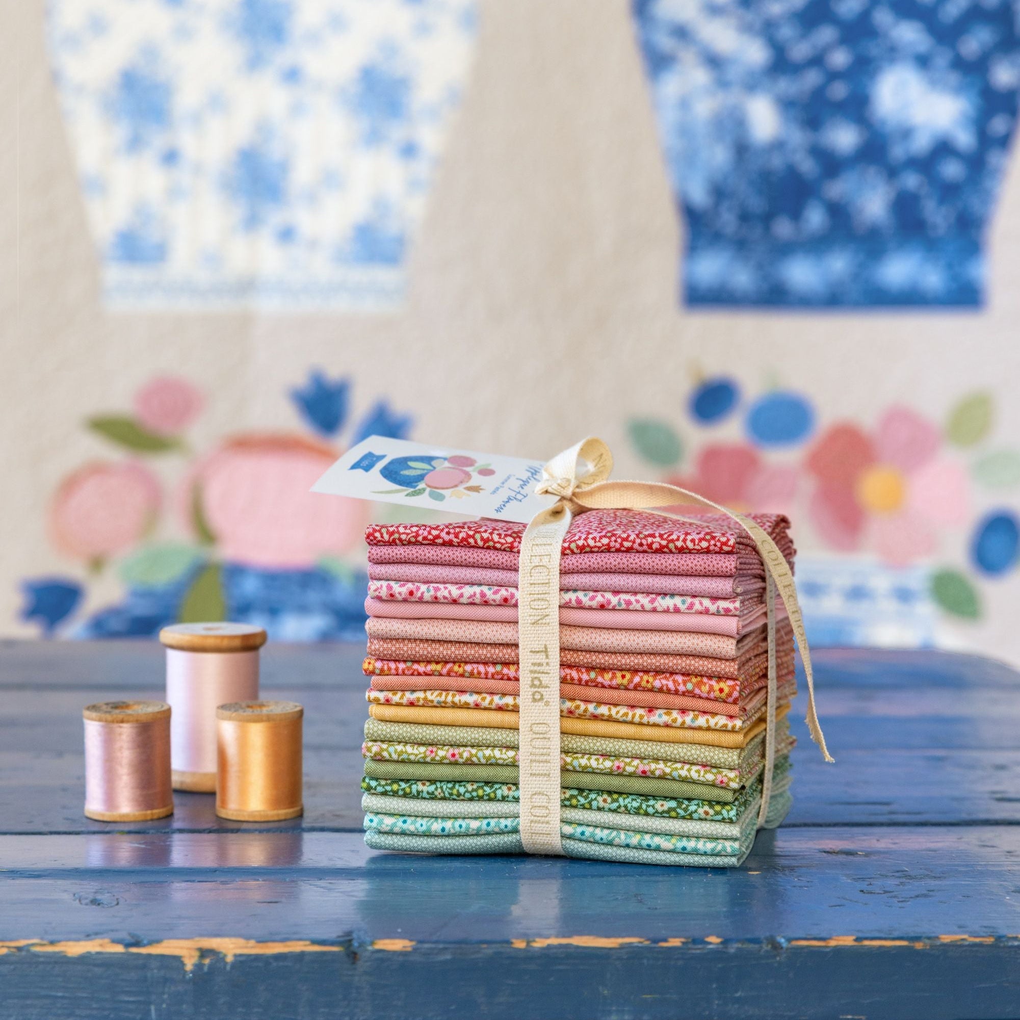 Fabric, Applique Flowers SUMMER Pastels by Tilda - Fat EIGHTH Bundle - 18 Pieces