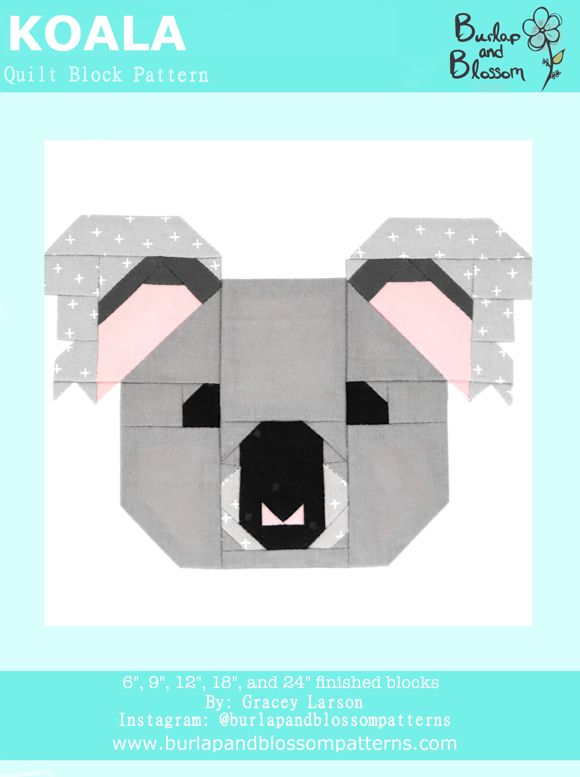 Pattern, Koala Bear Marsupial Block by Burlap and Blossom (digital download)