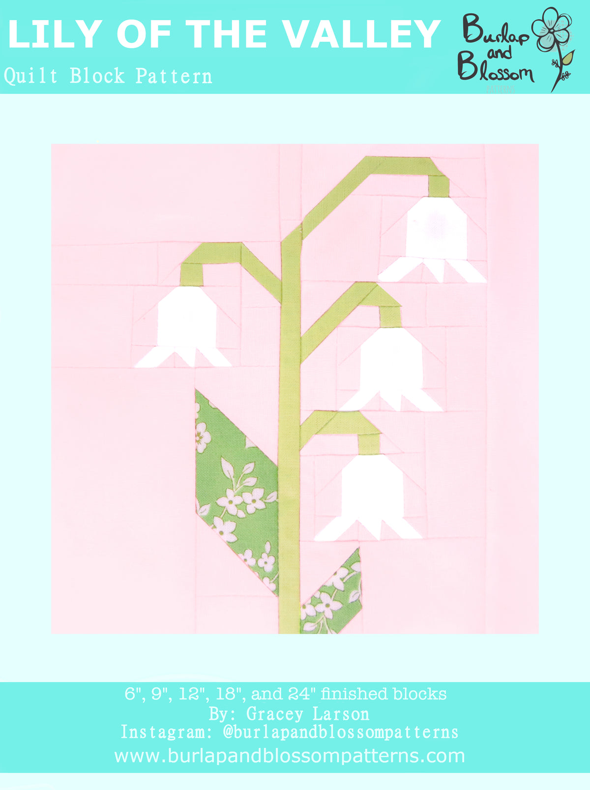 Pattern, Lily of the Valley Flower Quilt Block by Burlap and Blossom