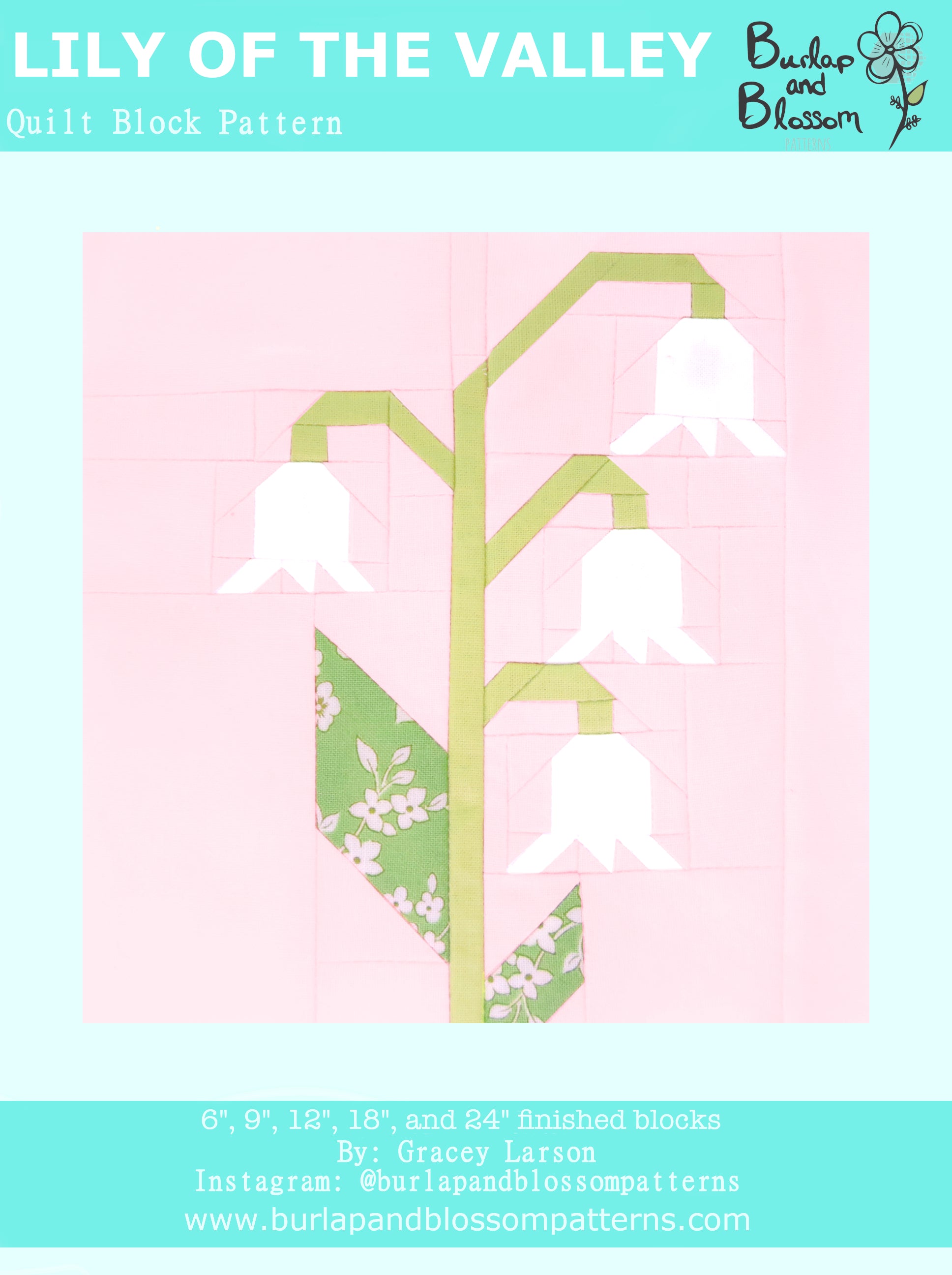 Pattern, Lily of the Valley Flower Quilt Block by Burlap and Blossom (digital download)