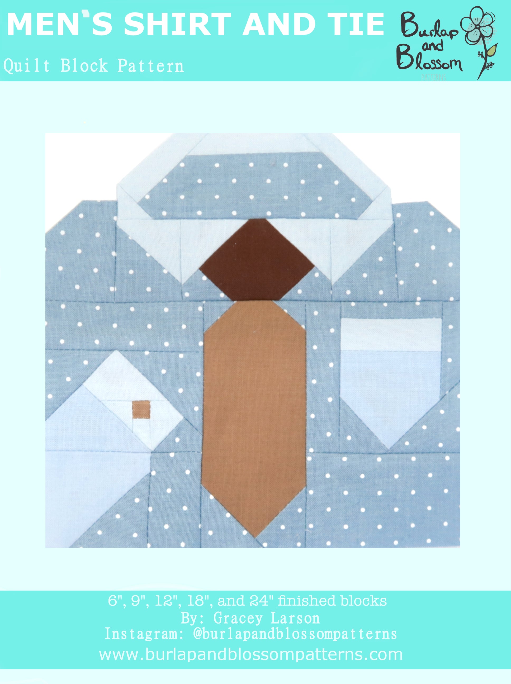 Pattern, Men's Shirt & Tie Quilt Block by Burlap and Blossom (digital download)