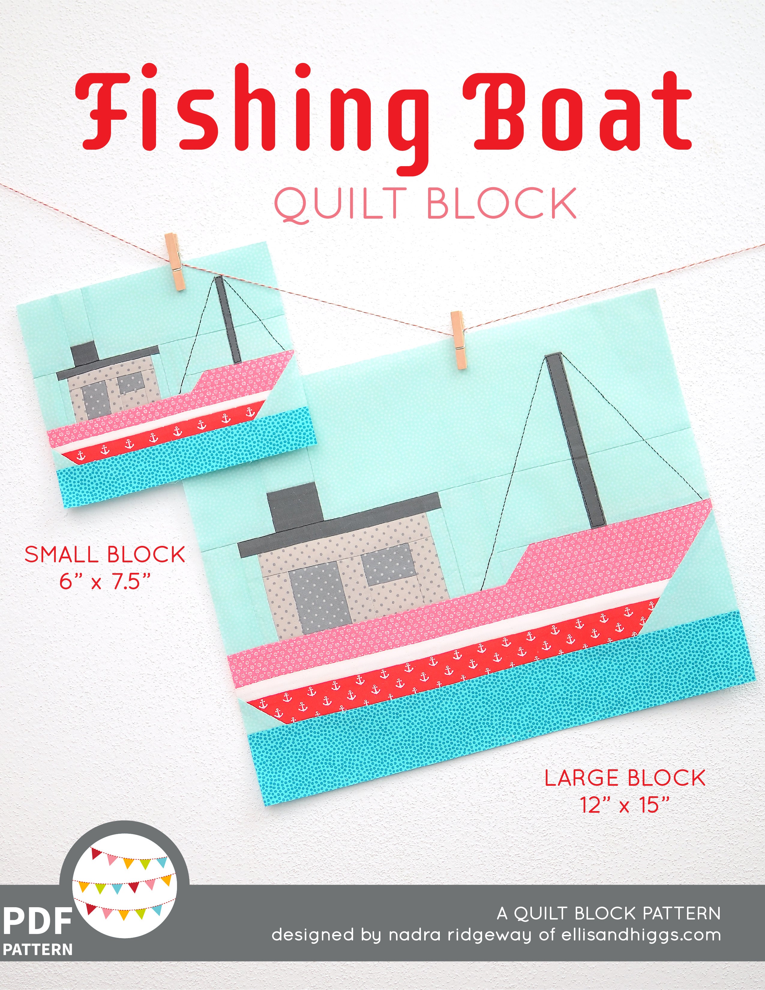 Pattern, Nautical Fishing Boat Quilt Block by Ellis & Higgs (digital download)