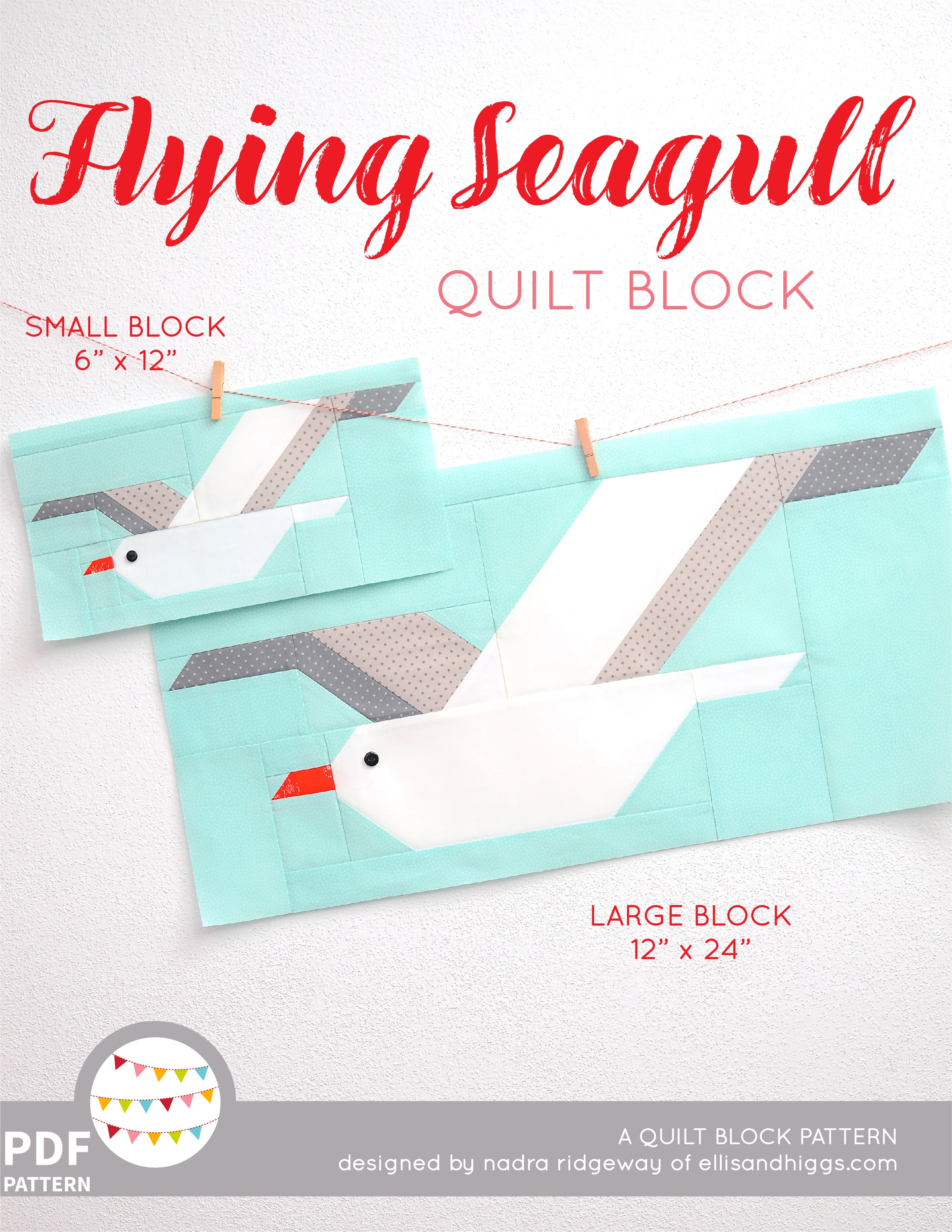 Pattern, Nautical Flying Seagull Quilt Block by Ellis & Higgs (digital download)