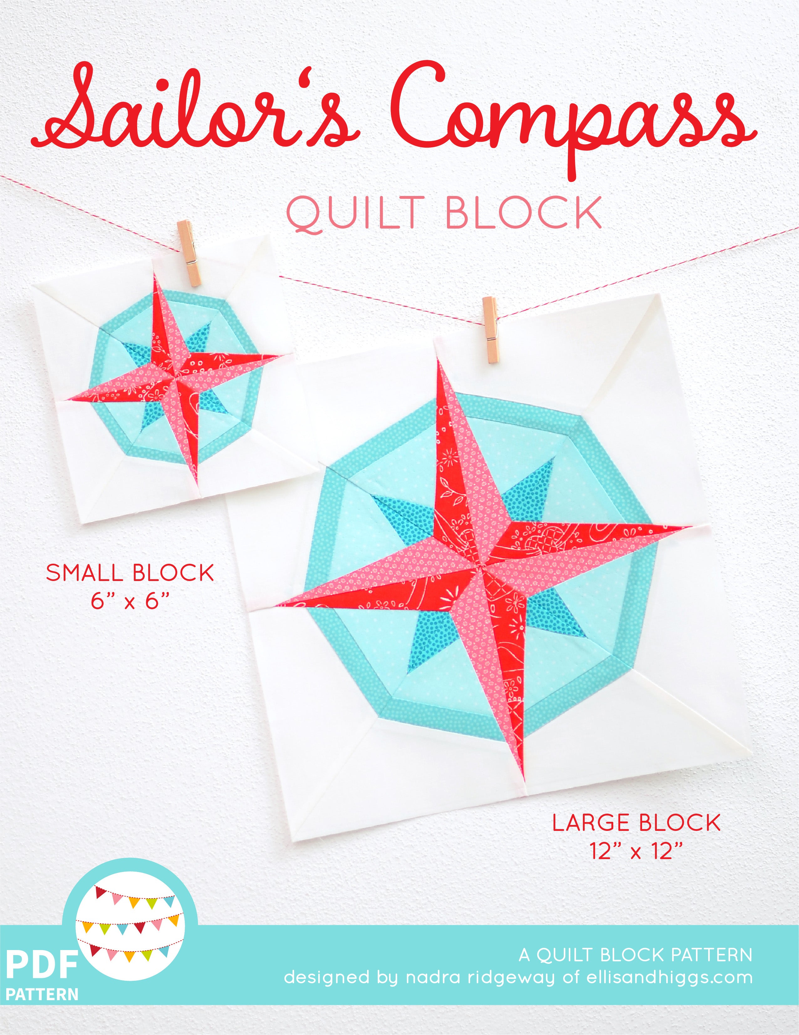 Pattern, Nautical Sailor's Compass Quilt Block by Ellis & Higgs (digital download)