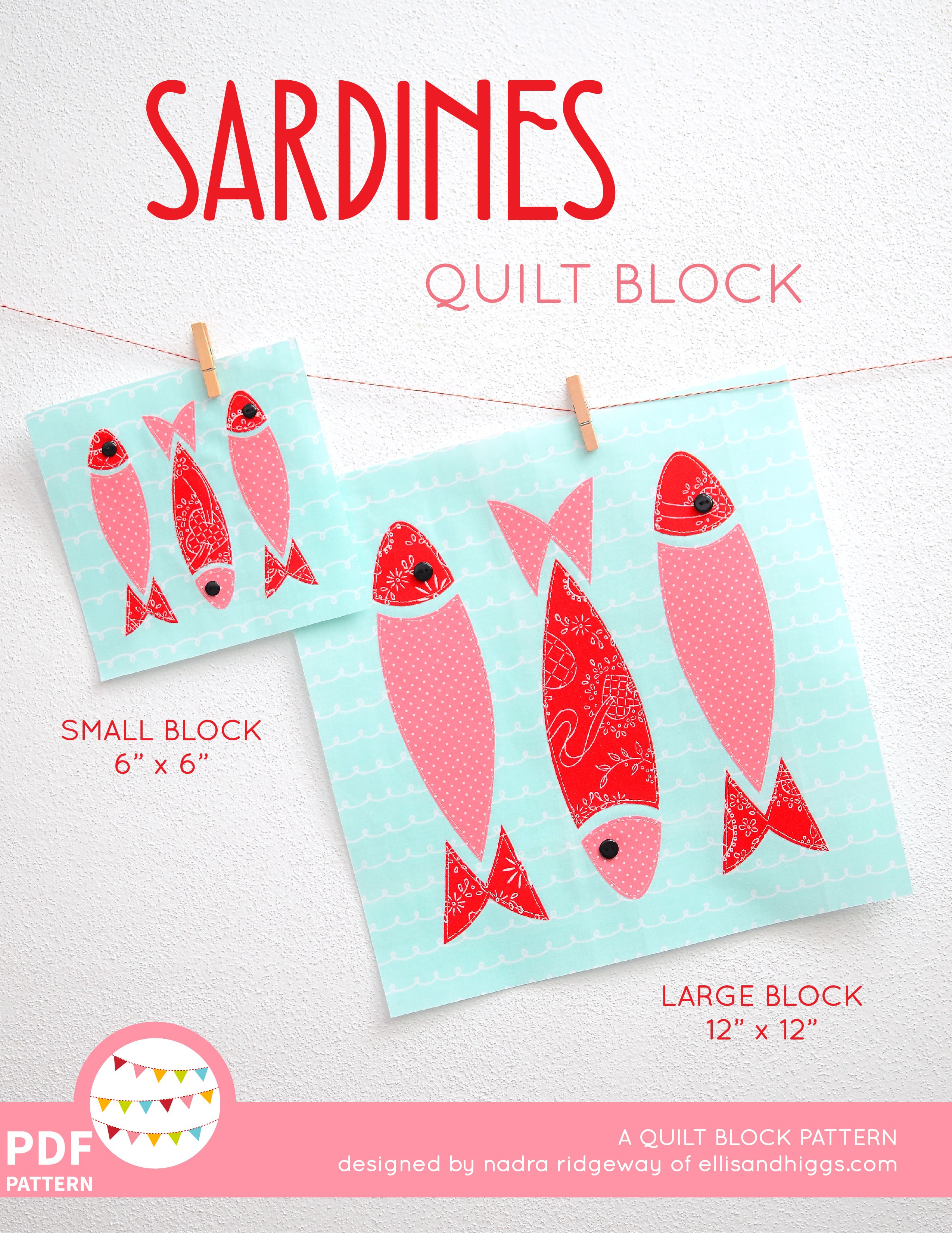 Pattern, Nautical Fish Sardines Quilt Block by Ellis & Higgs (digital download)