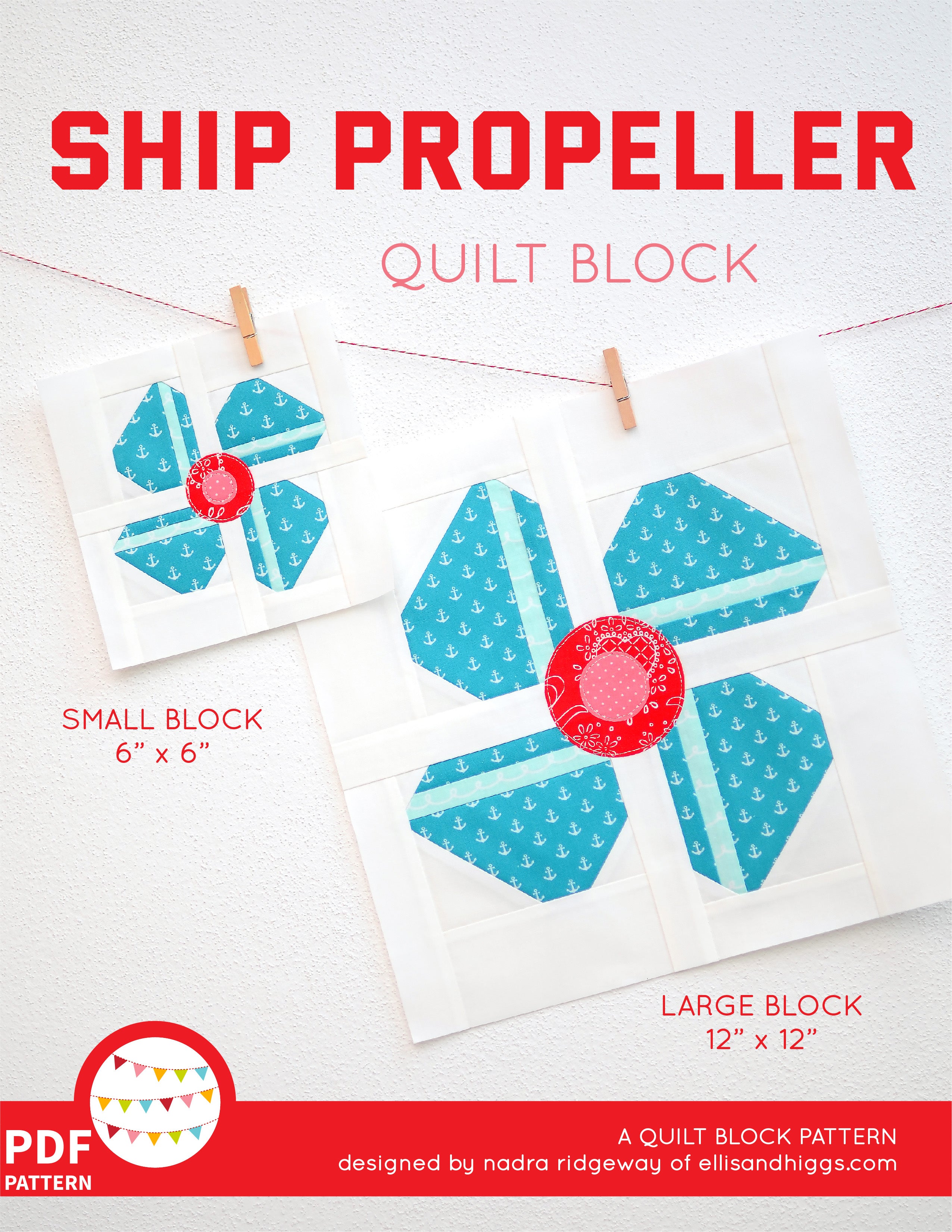 Pattern, Nautical Ship Propeller Quilt Block by Ellis & Higgs (digital download)