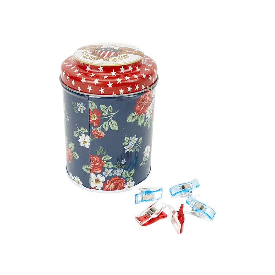 Quilty Clips, INDEPENDENCE Floral Tin with 100 ct. - Red and Blue