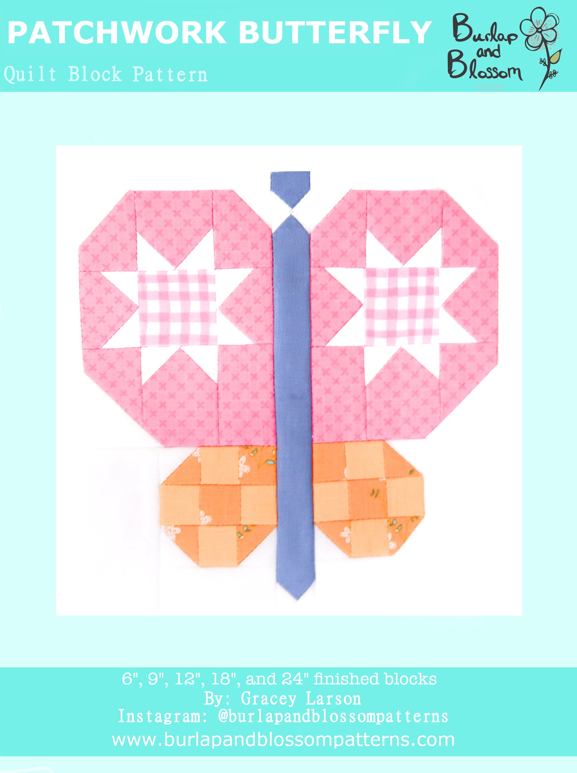 Pattern, Patchwork Butterfly Block by Burlap and Blossom (digital download)