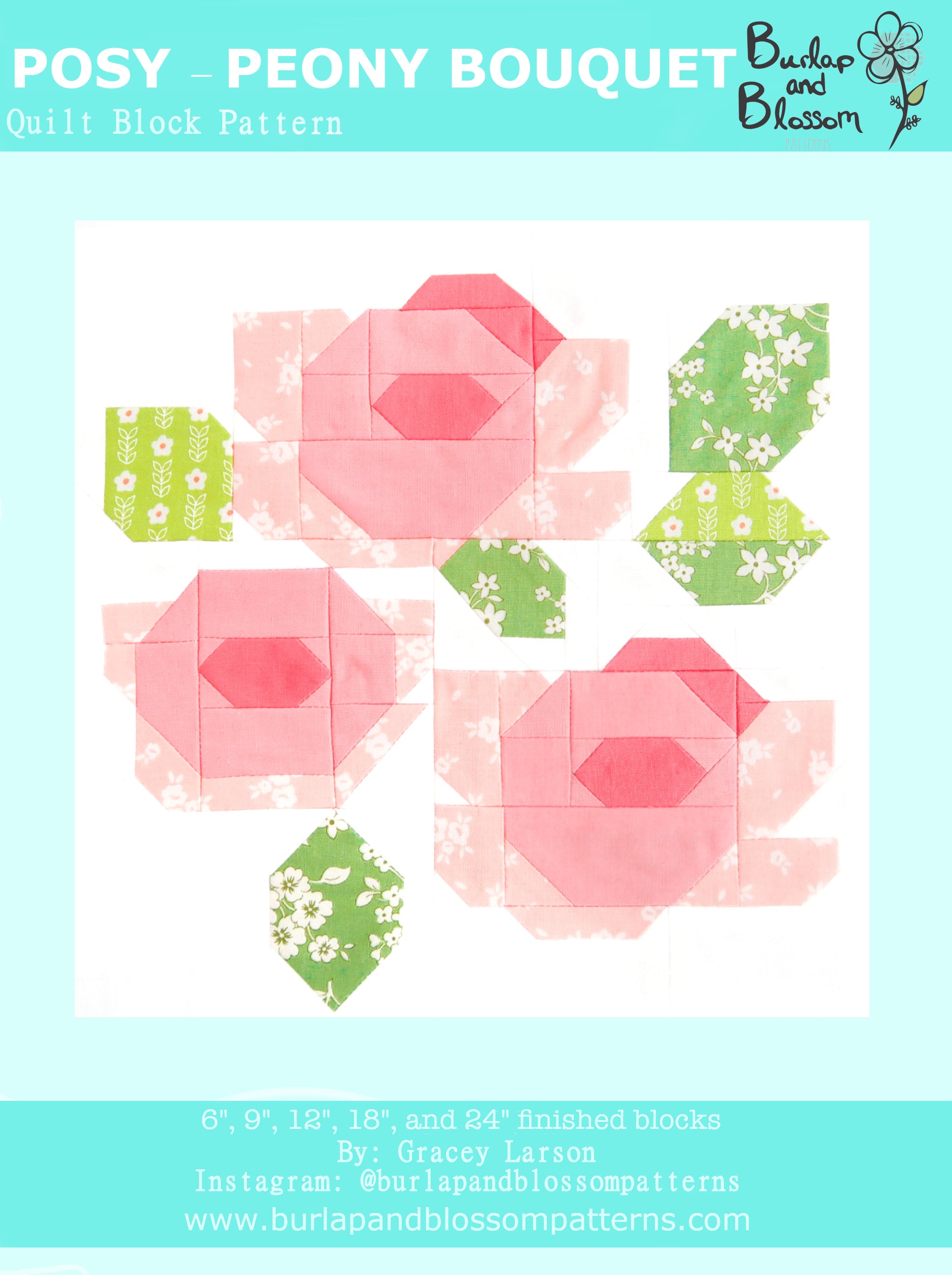 Pattern, Posy Peony Block by Burlap and Blossom (digital download)