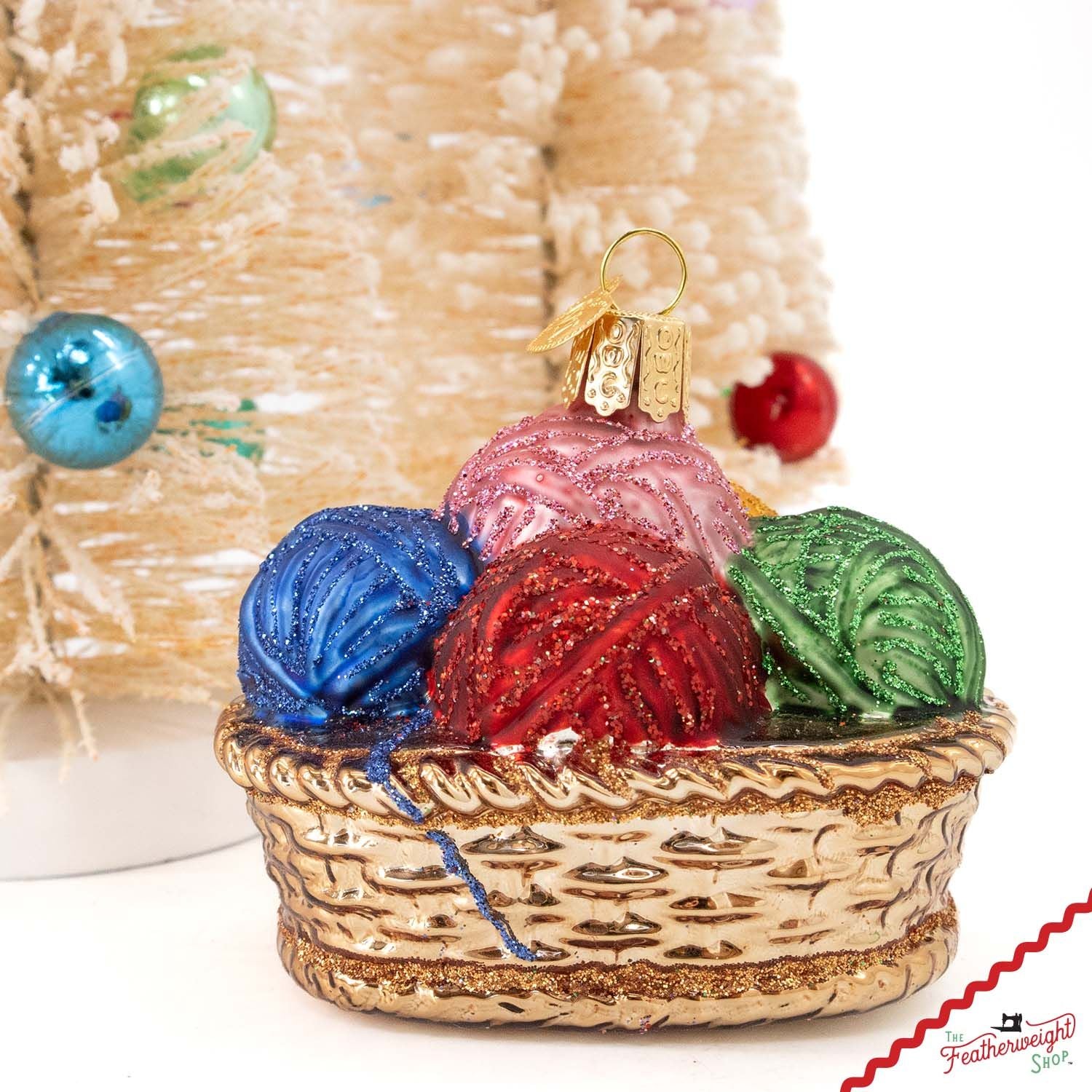 Christmas ORNAMENT, Yarn Basket - Hand Painted Blown Glass by Lori