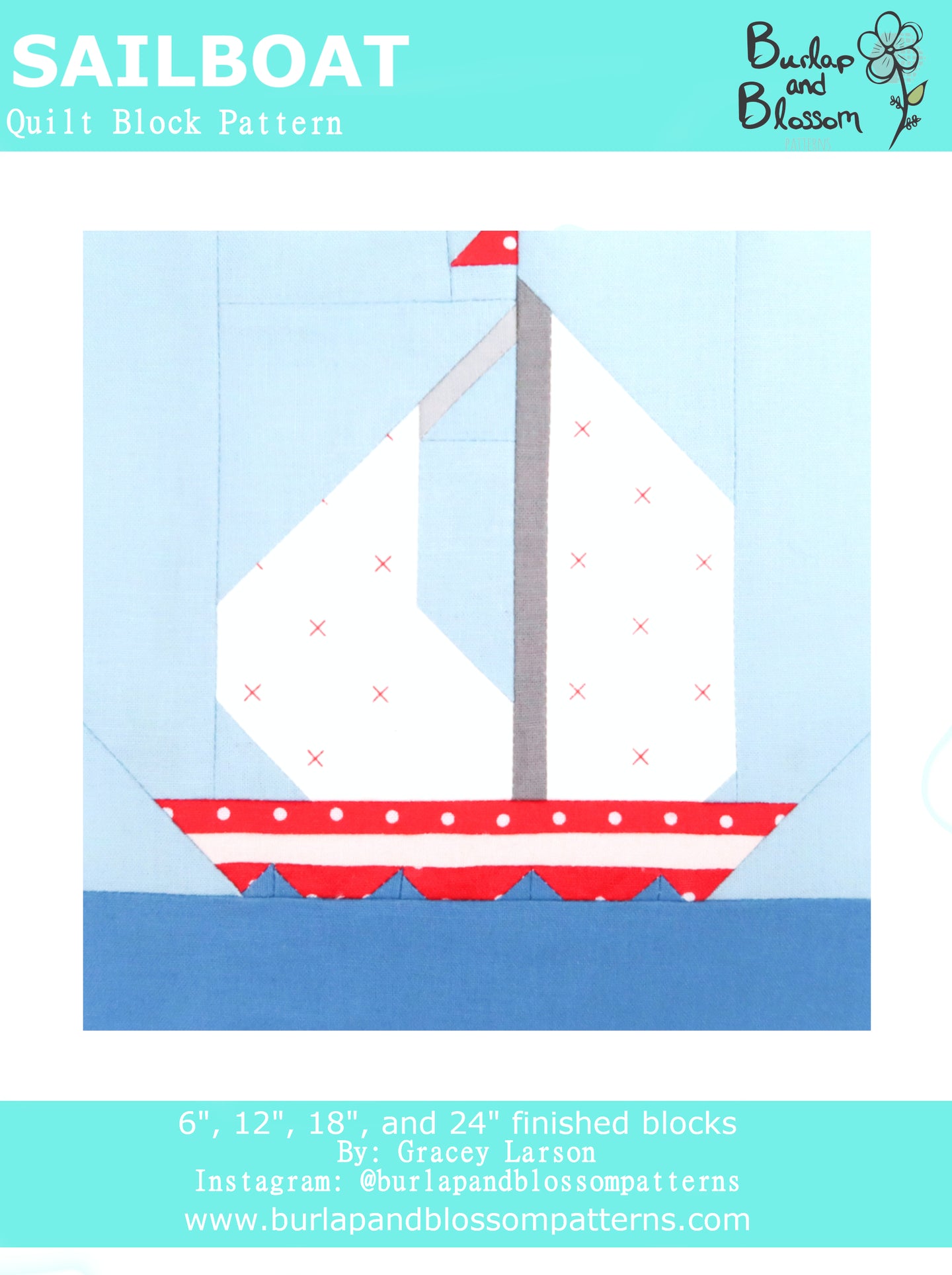 Pattern, Sailboat Quilt Block by Burlap and Blossom (digital download)