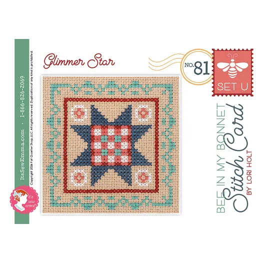 Counted Cross Stitch, (Set U) Americana Patriotic STITCH CARD SERIES Pattern by Lori Holt