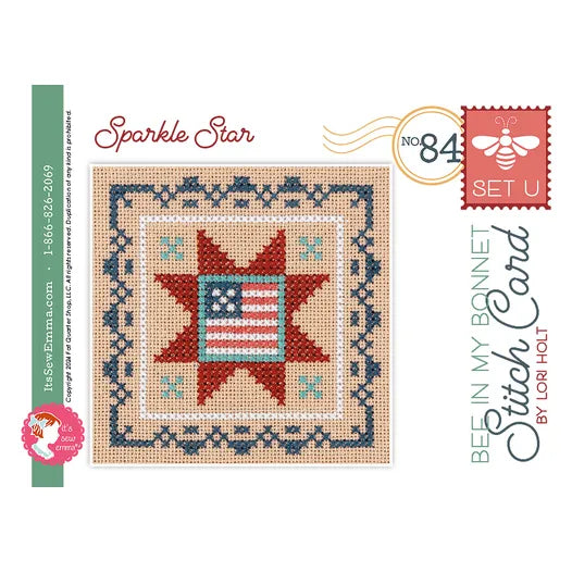 Counted Cross Stitch, (Set U) Americana Patriotic STITCH CARD SERIES Pattern by Lori Holt