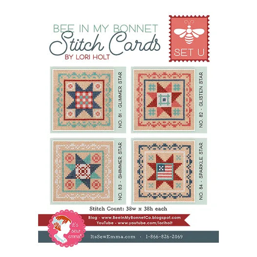 Counted Cross Stitch, (Set U) Americana Patriotic STITCH CARD SERIES Pattern by Lori Holt