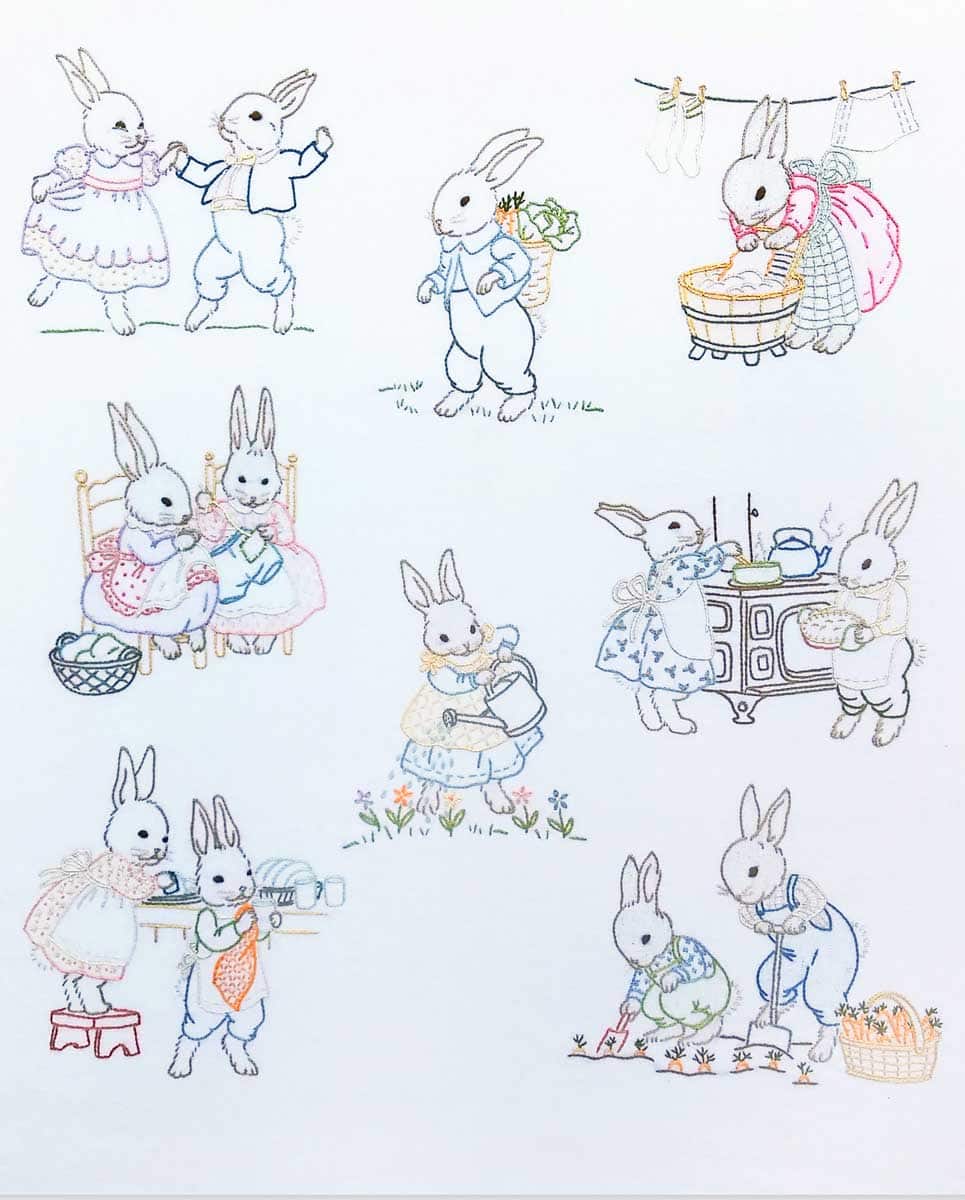 Embroidery Iron-On Transfers, Vintage-Styled Cottontails