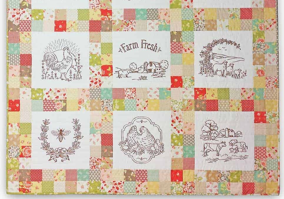 Embroidery Iron-On Transfers, Farm Fresh SET 1 - Pig, Rooster & Chickens, and Cow