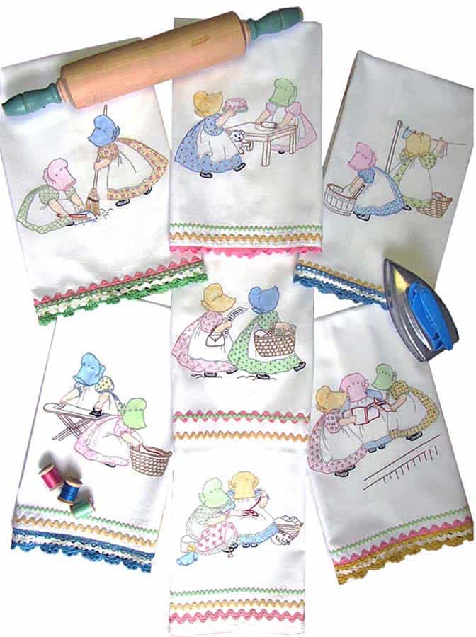 Embroidery Iron-On Transfers, Vintage-Styled Holly Hobbie Sunbonnet FRIENDS