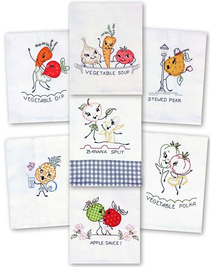 Embroidery Iron-On Transfers, Vintage-Styled Fruits & Veggies