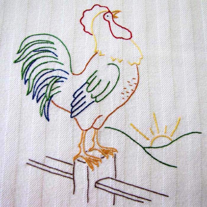 Embroidery Iron-On Transfers, Vintage-Styled Rise & Shine Chickens