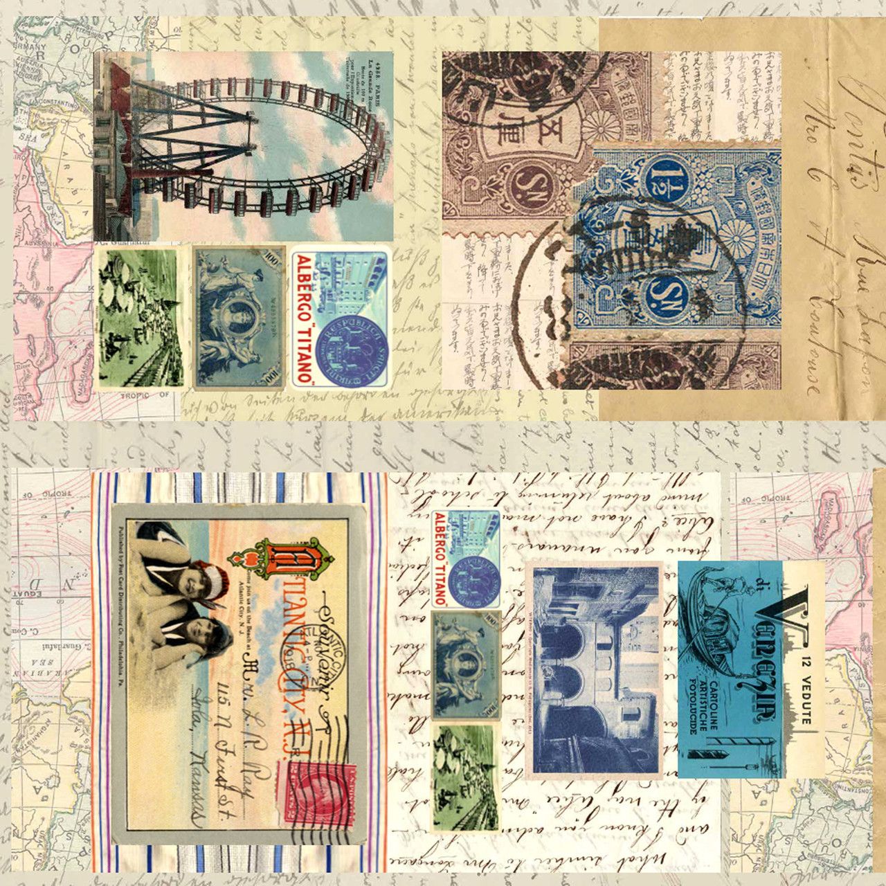 Fabric, Treasured Threadz Quilt Block Panel - Around the World