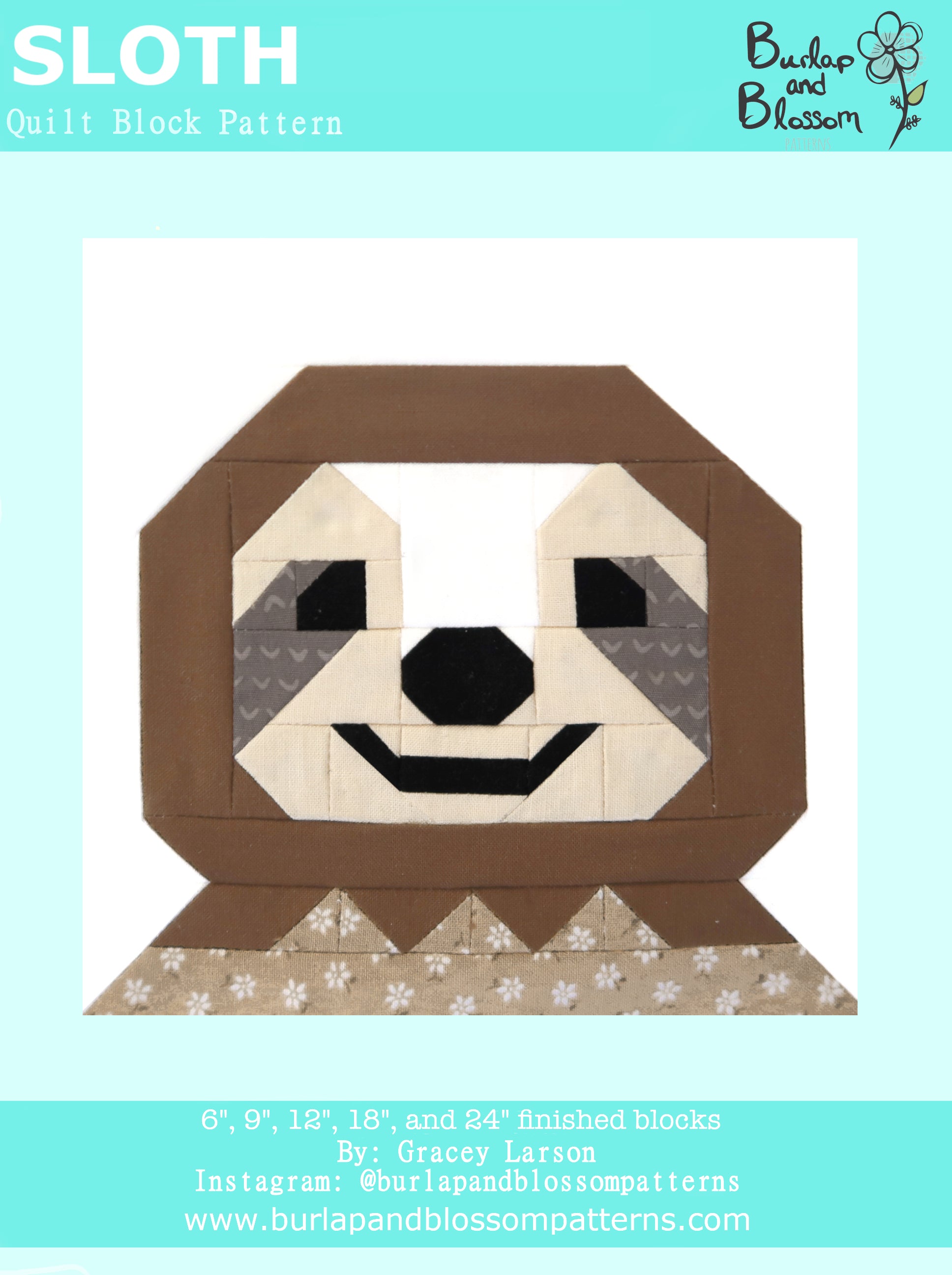 Pattern, Sloth Block by Burlap and Blossom (digital download)