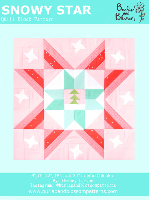Pattern, Snowy Star Christmas Block by Burlap and Blossom (digital download)