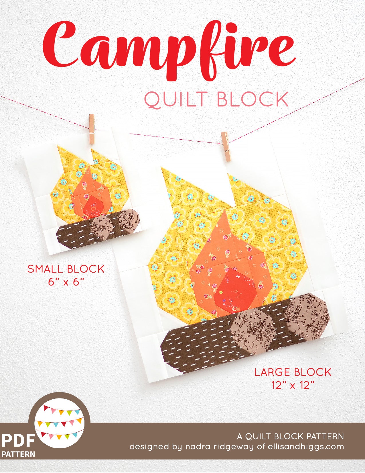 Pattern, Campfire Quilt Block by Ellis & Higgs (digital download)