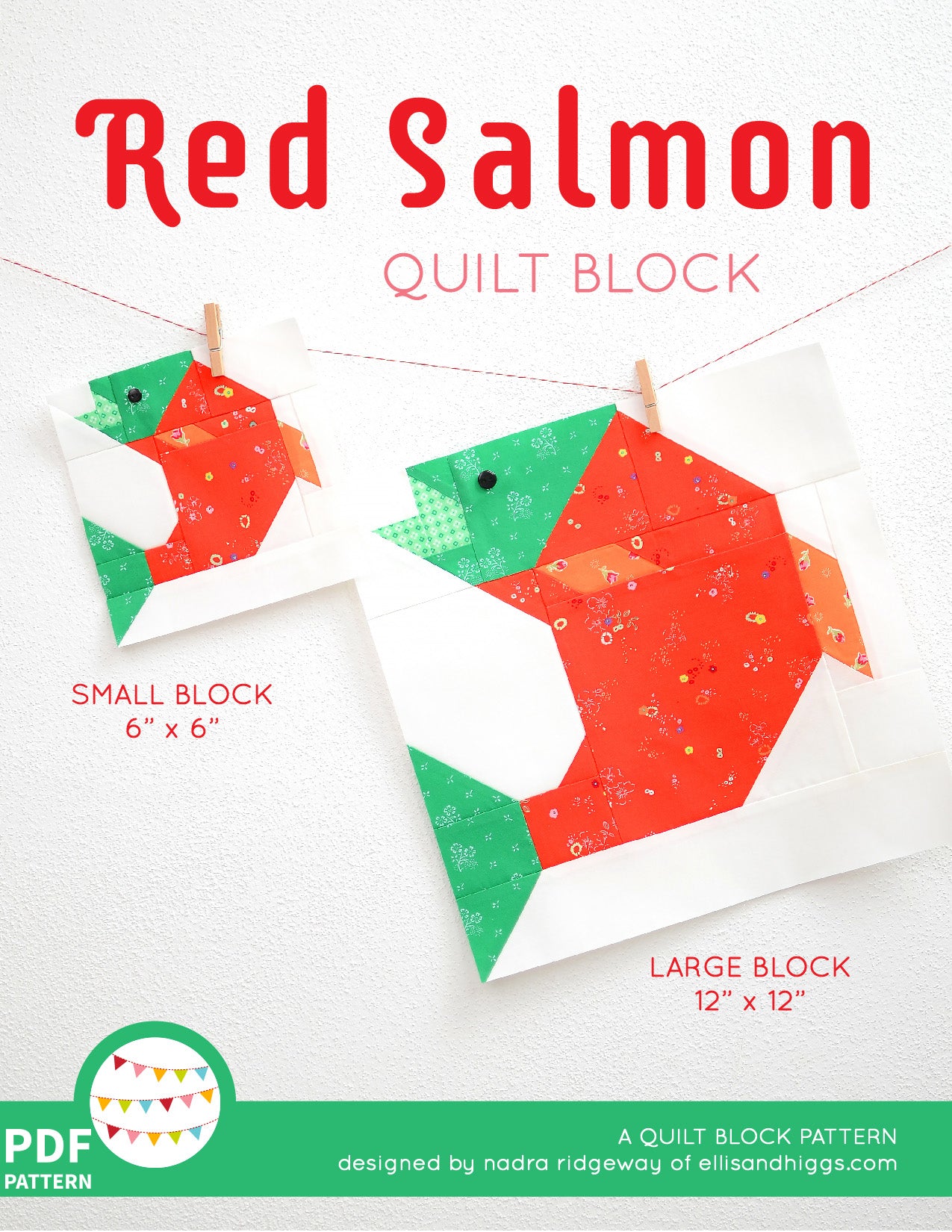 Pattern, Red Salmon Fish Quilt Block by Ellis & Higgs (digital download)