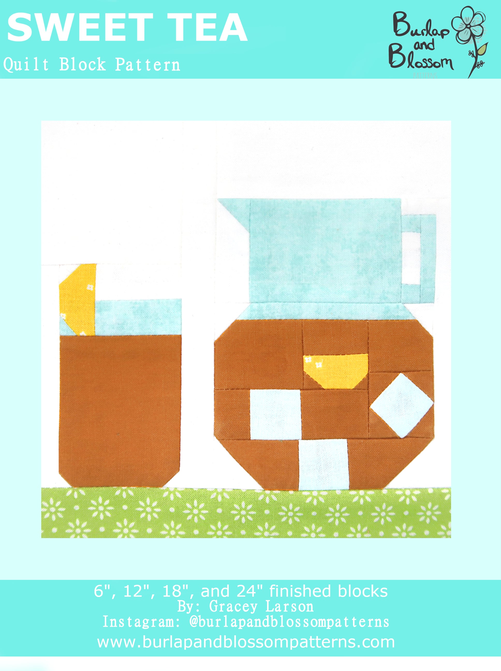 Burlap and Blossom Sweet Tea Quilt Block