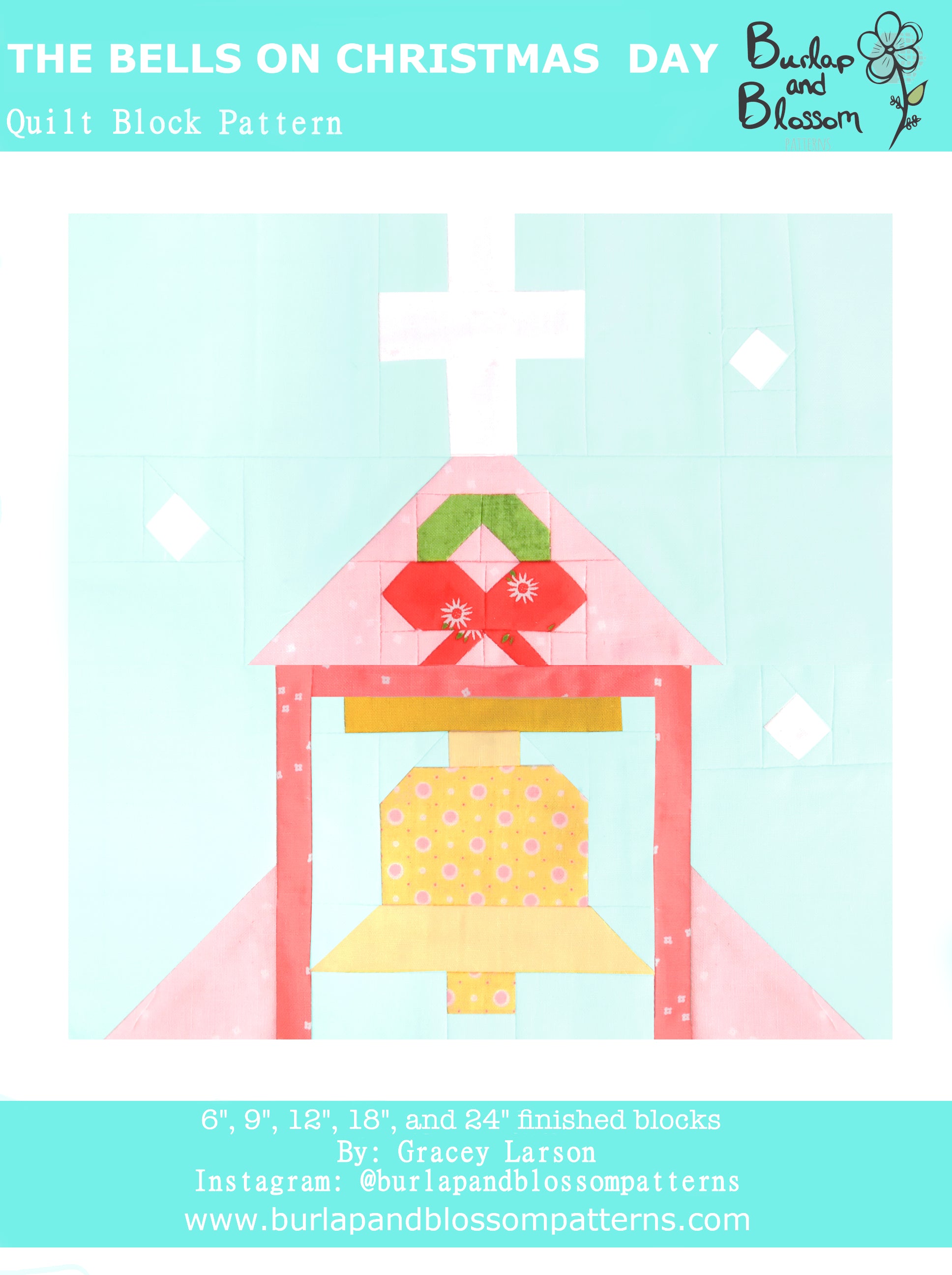 Pattern, Bells on Christmas Day Quilt Block by Burlap and Blossom (dig ...