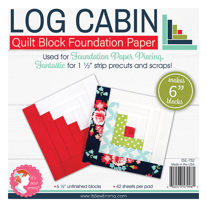 Foundation Paper Piecing Sheets, Log Cabin Quilt Block from It's Sew Emma - 6" inch