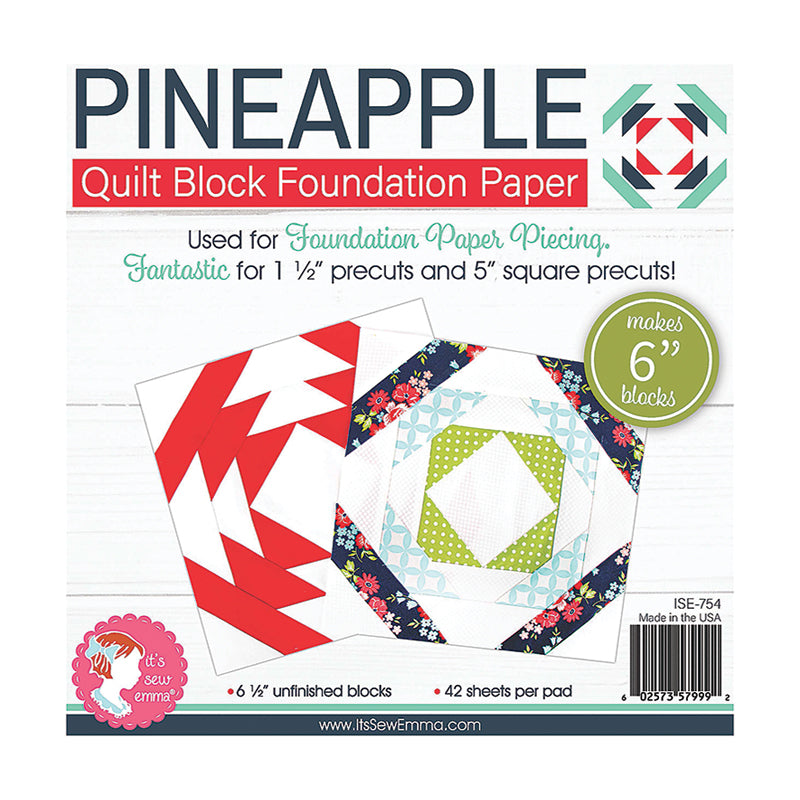 Foundation Paper Piecing Sheets, Pineapple Quilt Block from It's Sew Emma - 6" inch