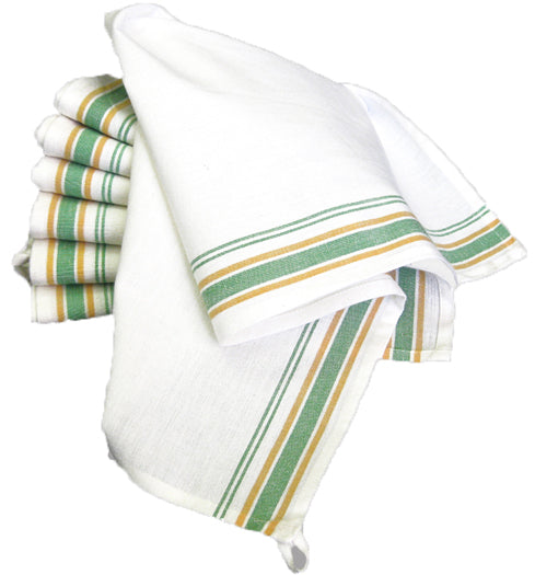 Tea Towel, Vintage Style - GREEN / YELLOW STRIPE (Pack of 3)