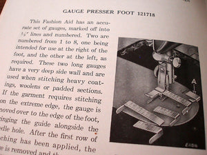 directions using the Singer Gauge Presser Foot Attachment