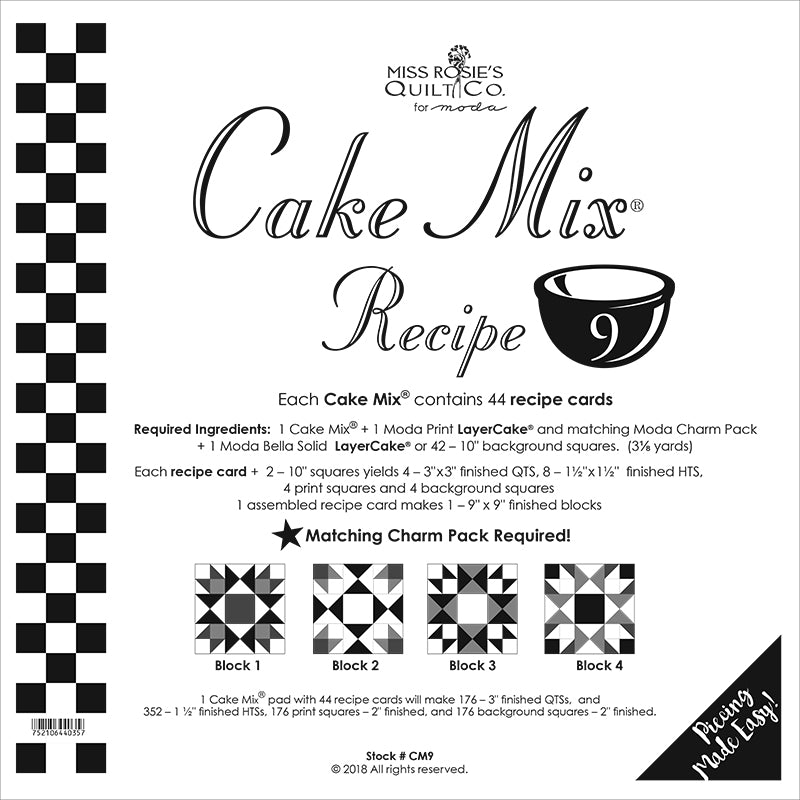 PATTERN,  CAKE Mix Recipe #9 by Miss Rosie's Quilt Co.