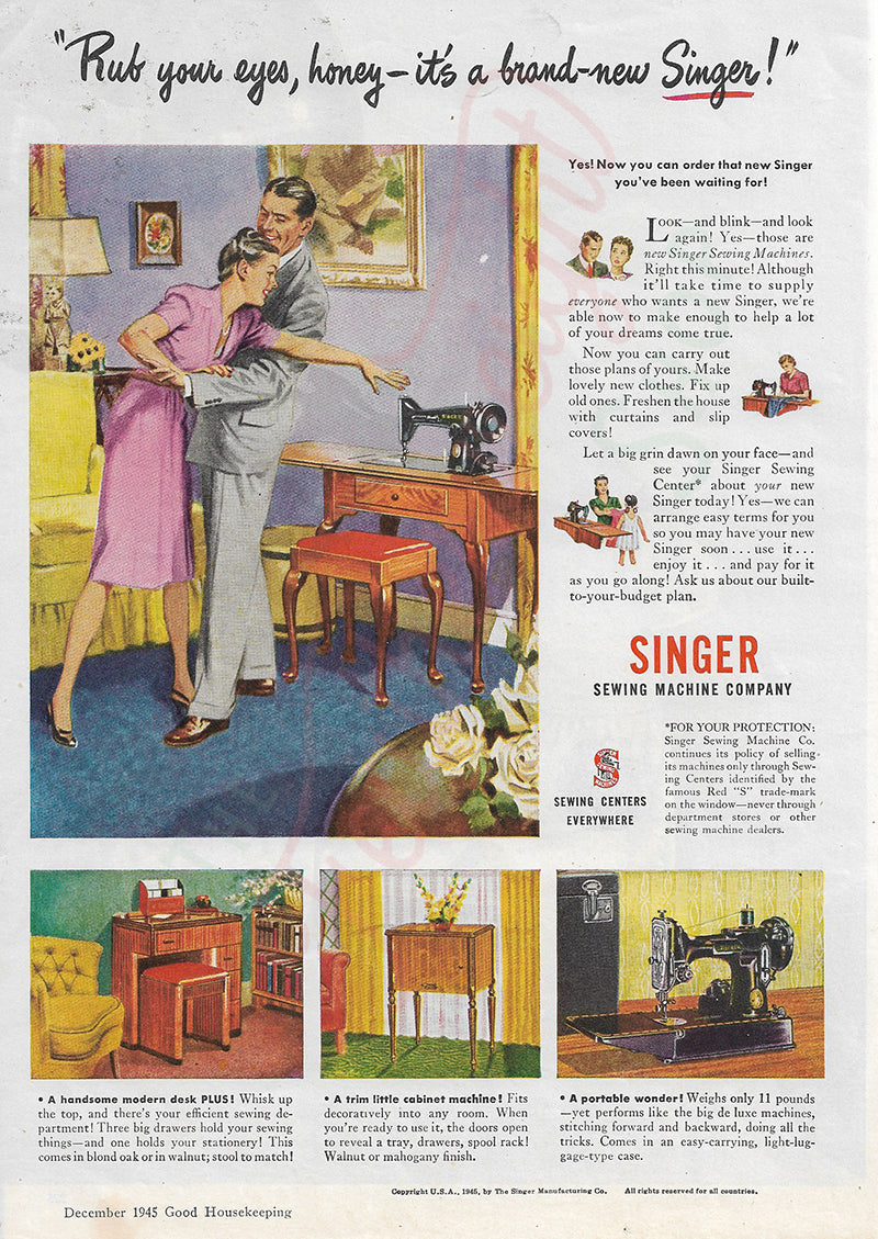 1957 SINGER SEWING CENTERS Sewing Machine Supplies Vintage Print Ad