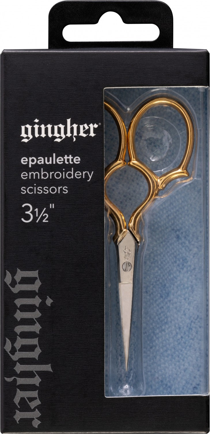 Scissors, Gingher 3.5 inch Epaulette Embroidery - Gold Handle
