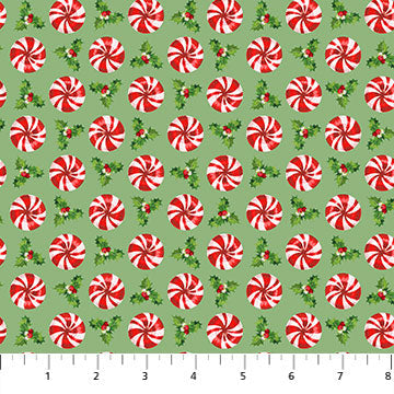 Fabric,  Peppermint Candy PEPPERMINTS GREEN by Northcott (by the yard)