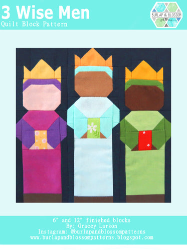 Pattern, Three Wise Men Quilt Block by Burlap and Blossom (digital download)