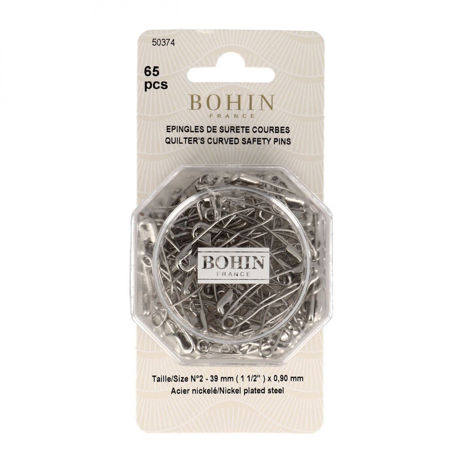 Bohin Curved Safety Pins-Size 2 65/Pkg