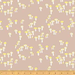 Fabric,  Far Far Away 3 by Heather Ross MUSHROOMS TAUPE (by the yard)