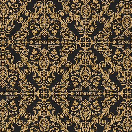 Fabric, Singer Featherweight Sewing Machines - Black & Gold Scrollwork (Discontinued)