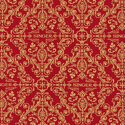 Fabric, Singer Featherweight Sewing Machines - Red & Gold Scrollwork (Discontinued)